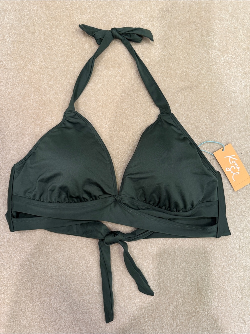 Olive Dark Green Halter Bikini Top